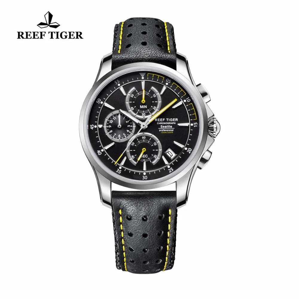 Récif tigre/RT Sport chronographe montres pour hommes montres à Quartz avec Date et Super lumineux en acier bracelet en cuir montres RGA1663