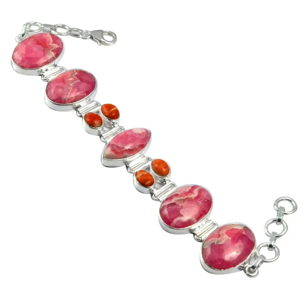 

NiaoZaiFei YunZaiKan Genuine Rhodochrosite Bracelet 925 Sterling Silver, 18 cm, MHBBR0055
