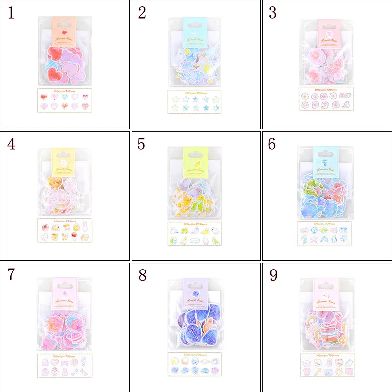 70 pcs/lot Cute Kawaii Heart Star Decorative Stickers Watercolor Adhesive Stickers Paper DIY Scrapbooking For Photo Album Diary