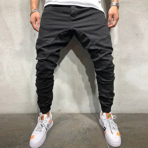 Брюки мужские хип-хоп с боковой молнией брюки мужские тканые Слаксы с полной длиной - Цвет: Черный