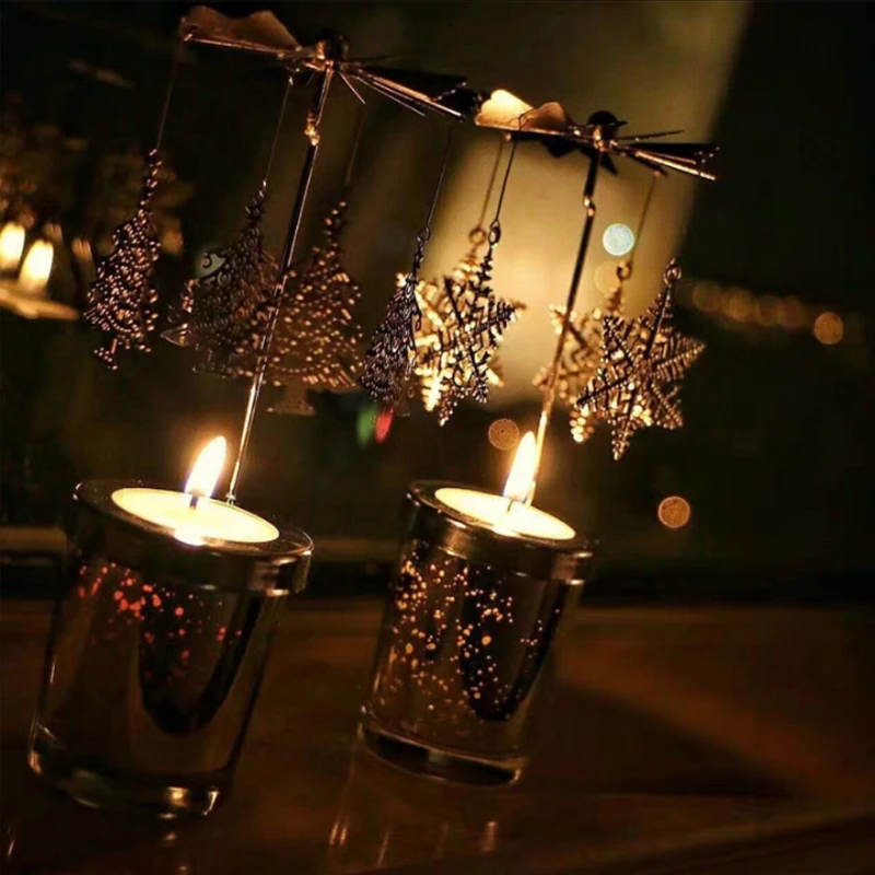 con decoración de Navidad RTB01 Portavelas giratorios de metal para velas de té para sala de estar regalos para mamá cumpleaños carrusel giratorio 6 ¼ pulgadas de alto centros de mesa esposa