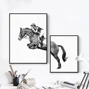 

Equestrian Combination Black and White Animals horse canvas painting Decorative Painting wall poster for Room Modern home decor