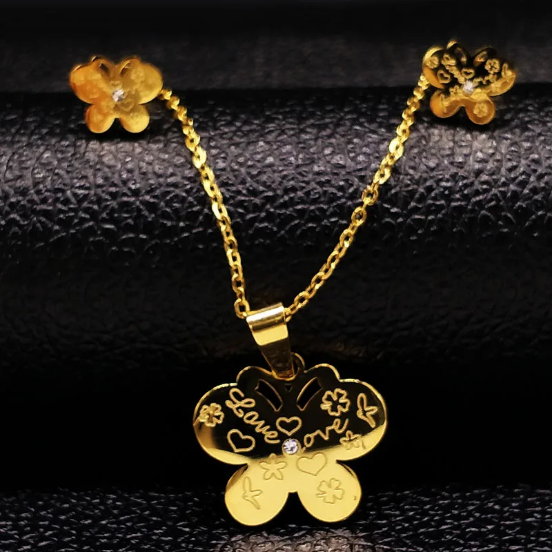 

2018 Women's Love Stainless Steel Jewelry Set Heart Shape Necklace Earrings Set Gold Color Jewelry Sets Gift bijoux FS613011