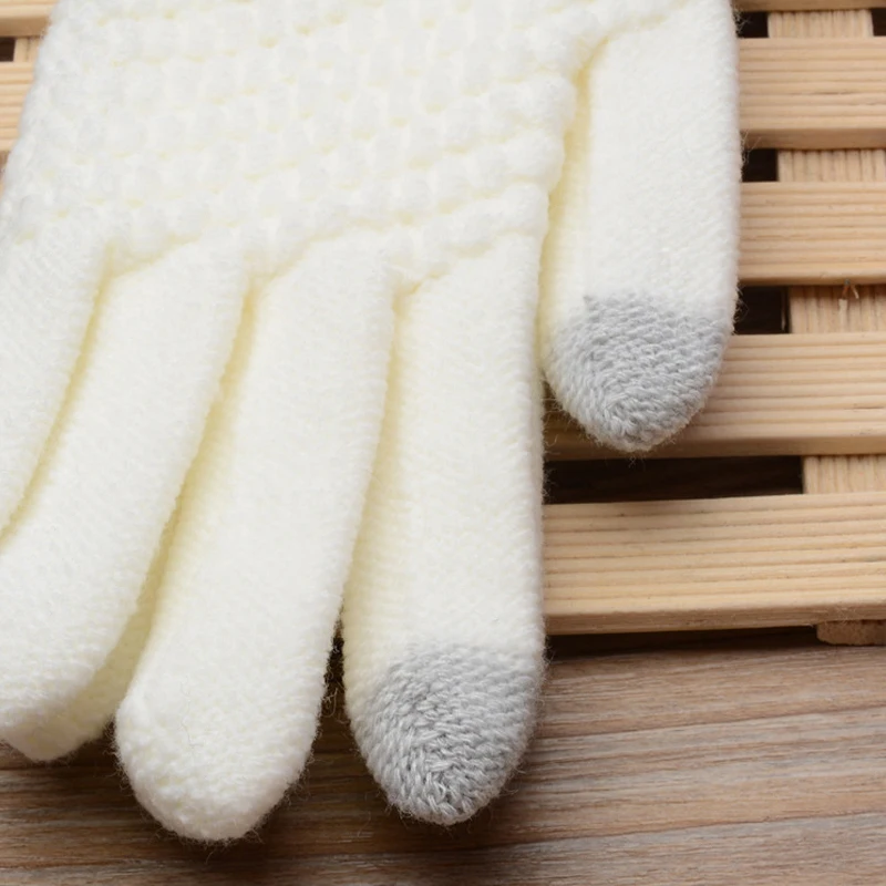 Novelty Magic Touch Screen Gloves Women Warm Winter Stretch Knit Mittens Wool Full Finger Guantes Men Solid Crochet Mitt Luvas