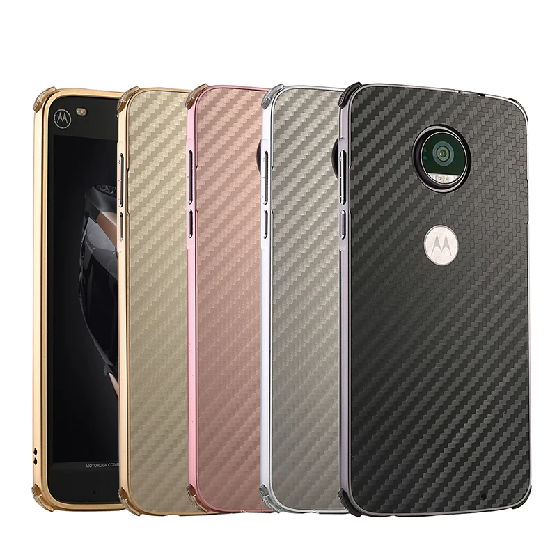 

For Motorola Moto Z2 Play Case Aluminum Metal Frame+Carbon Fiber Hard Back Cover Case for Moto Z2 Play Shockproof Phone Shell