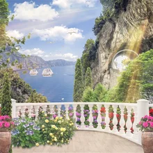 Laeacco Trilhos de Mar e Montanhas Flores Barcos Scenic Backdrops Para Estúdio de Fotografia Fotografia Fundos Fotográficos Personalizados
