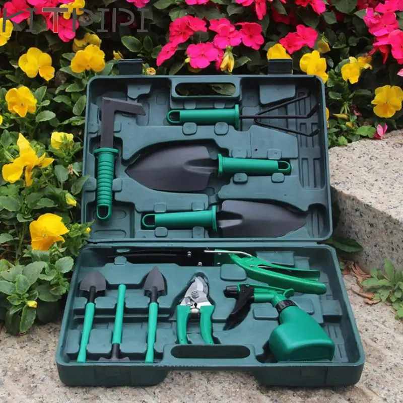 

10 Pcs/set Garden Tool Set Shovel Rake Clippers Household Multifunctiona Kit Garden Planting Plastic Case Packing YLW3766B