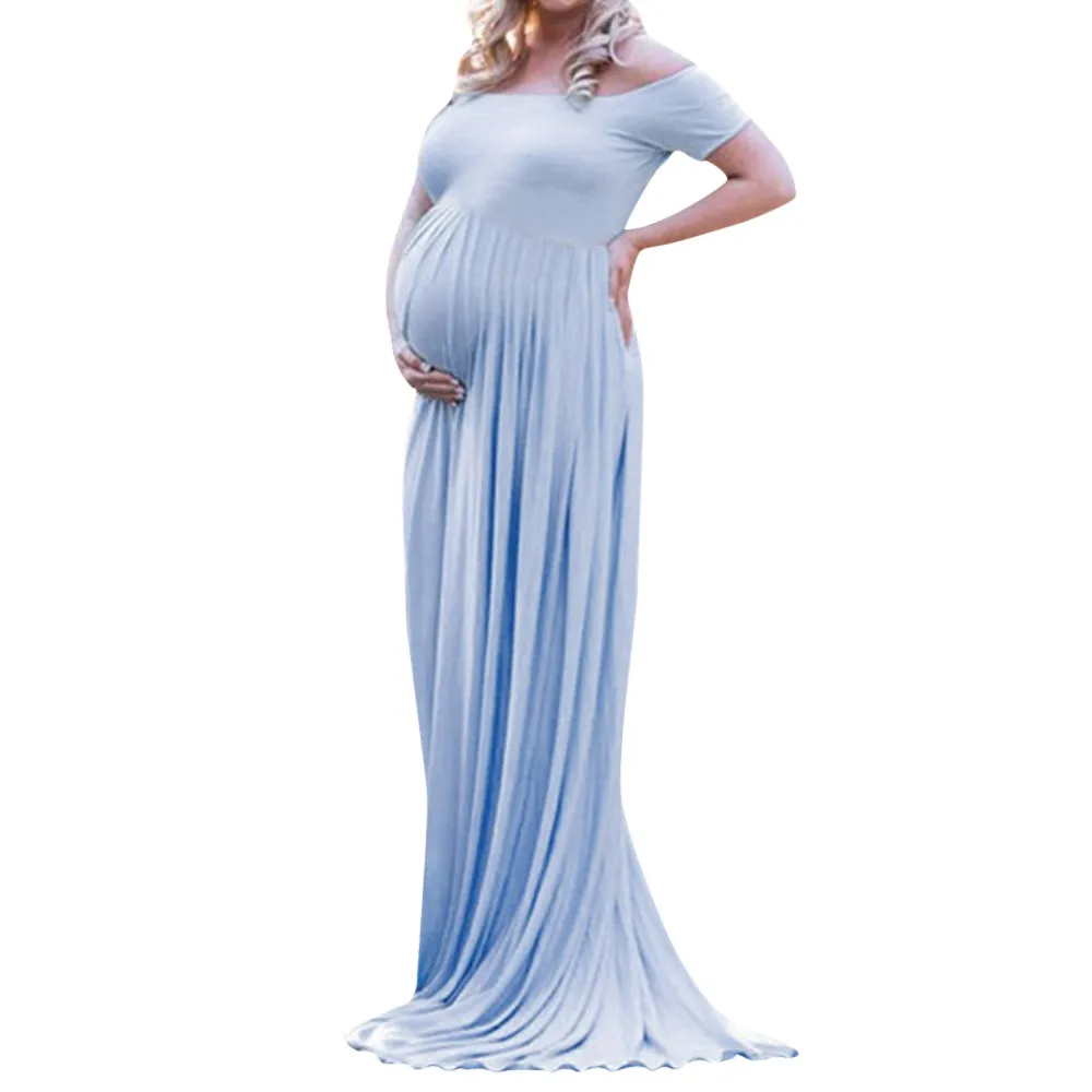 

MUQGEW Maternity Dresses Off-Shoulder Solid pregnancy dress Straight Floor-Length Dress clothes for pregnant women hamile elbise