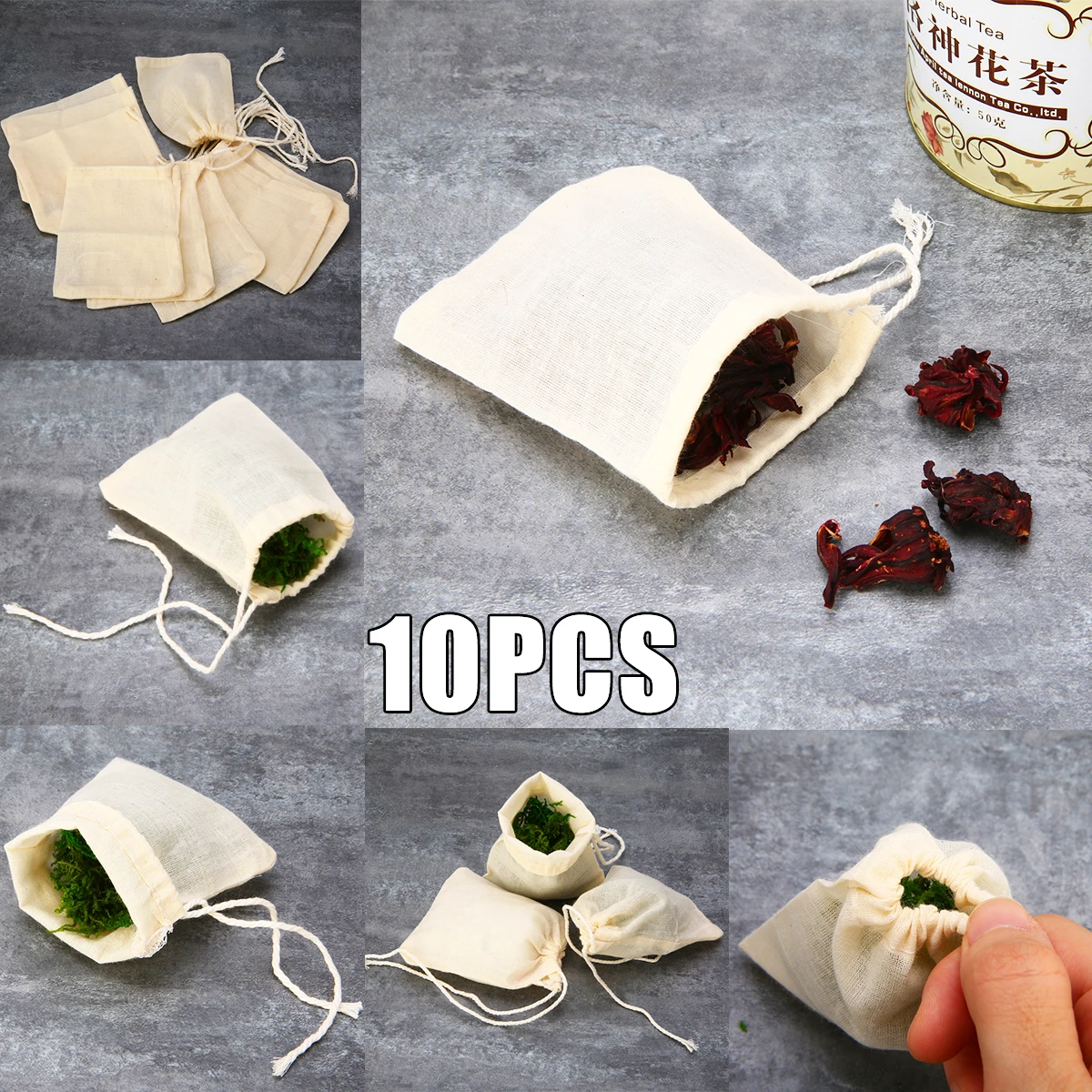 10pcs Tea Maker Cloth Filter Bag Cotton Muslin Drawstring Strainer Tea Spice Food Separate Filter Box For Drinkware