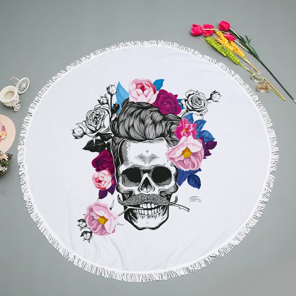 

Fashion Large Skull Round Beach Towel Blanket Floral Printed Summer Towels for Beach Yoga Mat Picnic Camping Towel Carpet 150cm