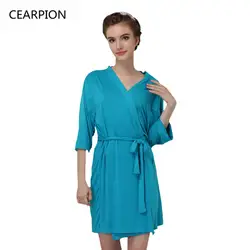 CEARPION лето три четверти рукав халат для женщин синий сексуальное кимоно платье модал мягкая ночная рубашка повседневное пижамы Неглиже