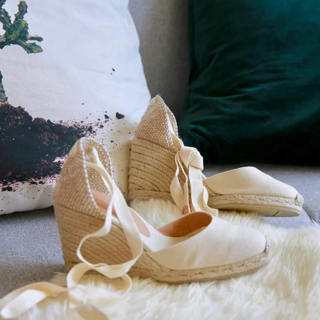 Lace up Women Espadrilles High Heel Fisherman Sandals Women Summer Fashion Espadrilles Wedges Blue Beach Shoes Women SWC0006 