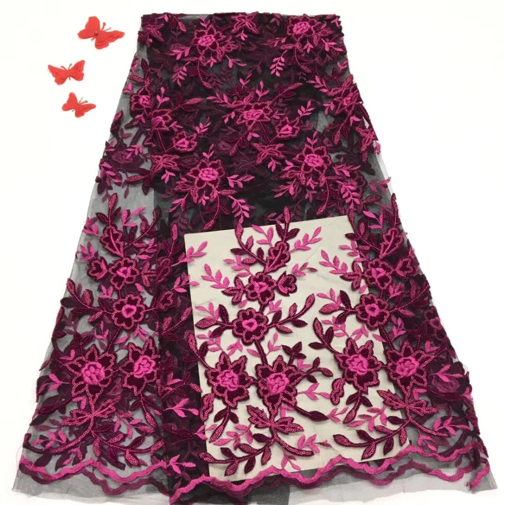 

French lace fabric 5yds/pce by dhl petals patterns sequins velvet fabrics for women luxury party asoebi dress 2019 high quality