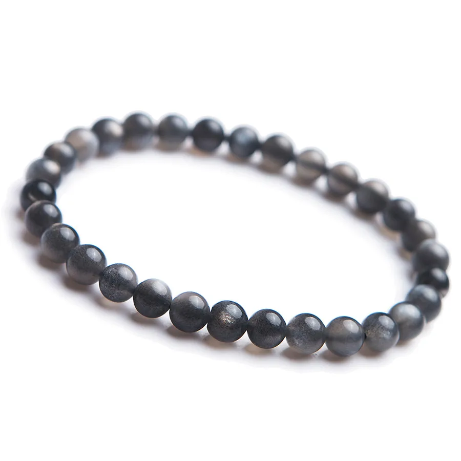 

6mm Genuine Natural Black Sunstone Bracelets For Women Crystal Round Beads Jewelry Charm Stretch Bracelet