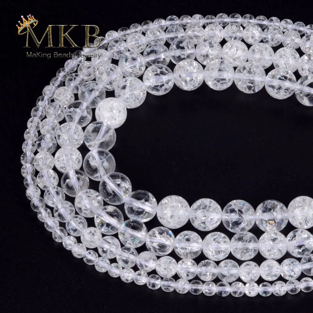 

4 6 8 10 12mm Round Clear Quartz Cracked Beads Natura Stones White Crystal Loose Beads For Jewelry Making Bracelet Necklace