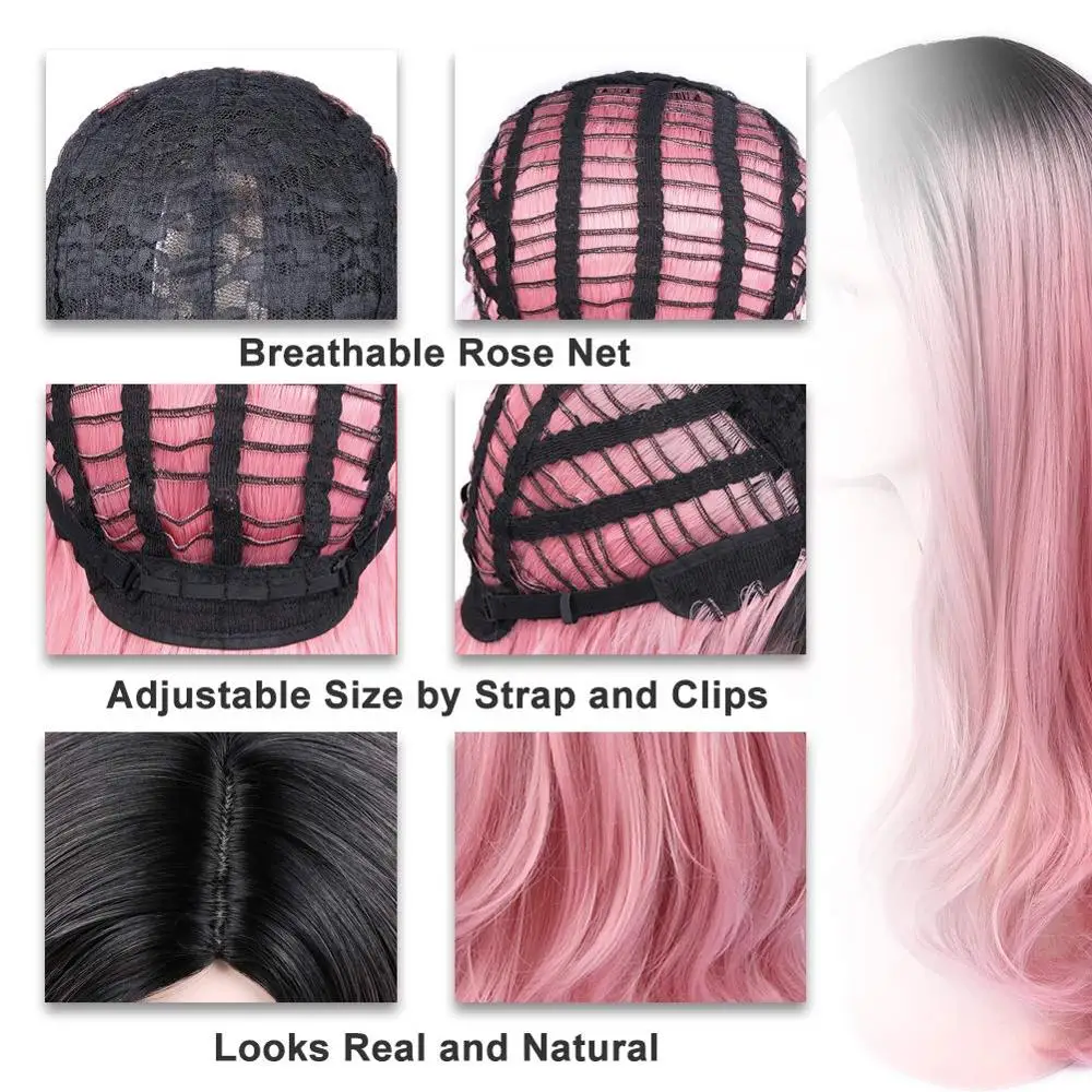 FAVE Premium peluca sintética larga onda del cuerpo Ombre Color marrón claro negro Rosa oro parte media pelucas para negro las mujeres Cosplay FAVE Premium peluca sintética larga onda del cuerpo Ombre Color marrón claro negro Rosa oro parte media pelucas para negro las mujeres Cosplay