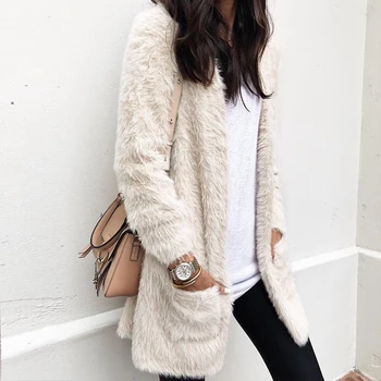 

2019 Faux Fur Jacket Coats Women Winter Fleece Cardigan Plush Teddy Bear Coat Warm Casual Pockets Overcoat S-XL