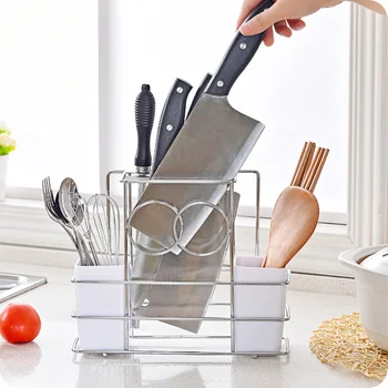 

Multifunctional stainless steel chopsticks spoon drain rack wall hanging storage rack cutting board knife holder wx8081349