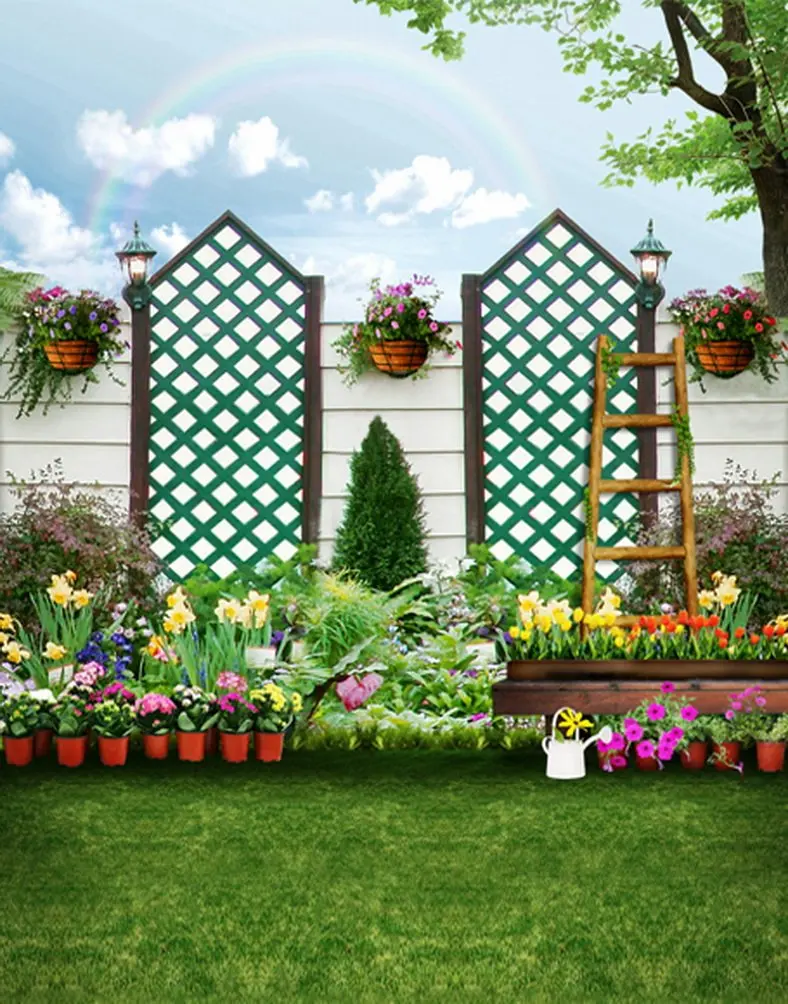 

5x7ft Lawn Flowers Tree Photography Backdrops Photo Props Studio Background