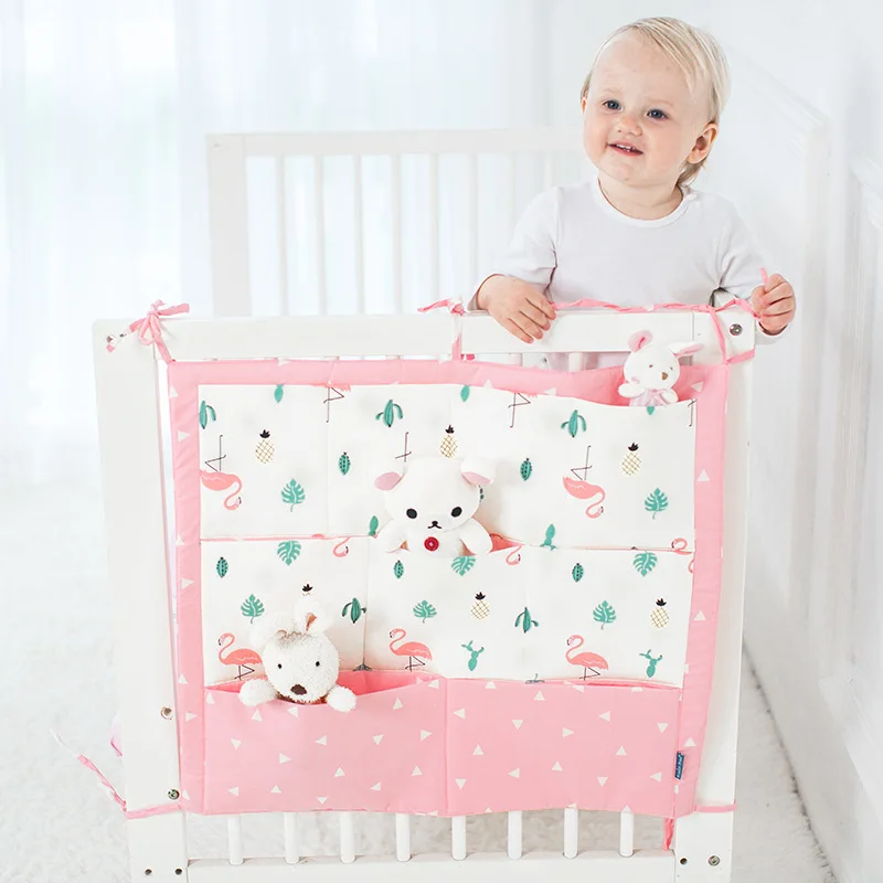 60*50cm Bed Hanging Storage Bag Cotton Newborn Cot Crib Organizer Toy Sundries Diaper Pocket Baby Bedding Set | Мать и ребенок