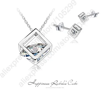 

Top Quality Crystal Fashion Jewelry Set 925 Sterling Silver Jewelry Cubic Zirconia Pendant Necklace Stud Earrings Sets