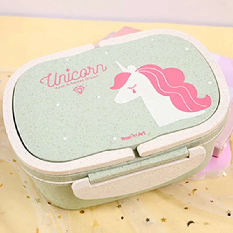 Portable Cute Unicorn Lunch Box BPA Free Wheat Straw Storage 2 Layers Adult Student Bento Boxes Food Container Microwave