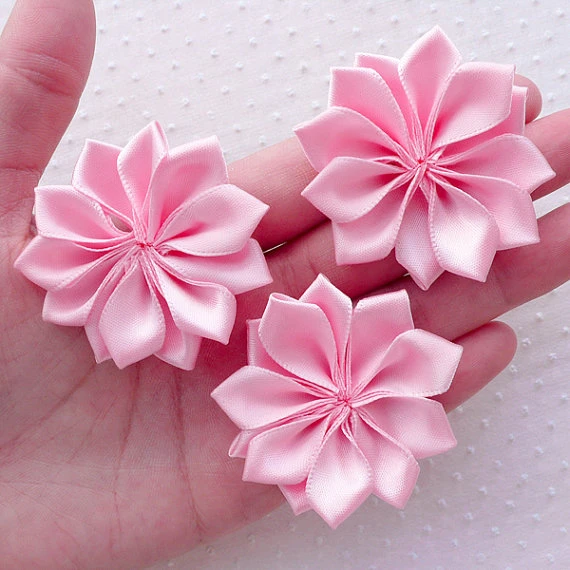 30pcs Pink Satin Ribbon Flower Applique,fabric Flowers 5cm Pink) Floral Hair  Accessories Headbands Hair Bows Brooch Making - Jewelry Packaging & Display  - AliExpress