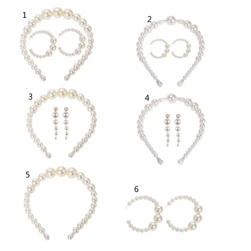 Simulated Pearl Headband Earrings Jewelry Set For Women Wedding Party Jewelry T4MD