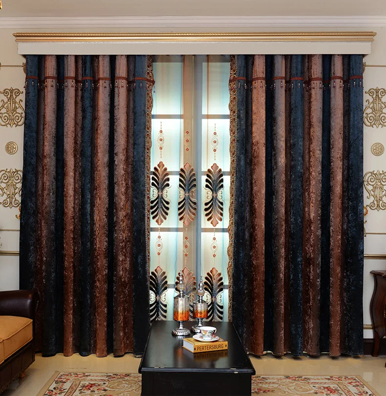 Пользовательские шторы высококлассные роскошные европейские затемненные спальня французский окна бархат вышивка пряжа ткань шторы тюль балдахин N165