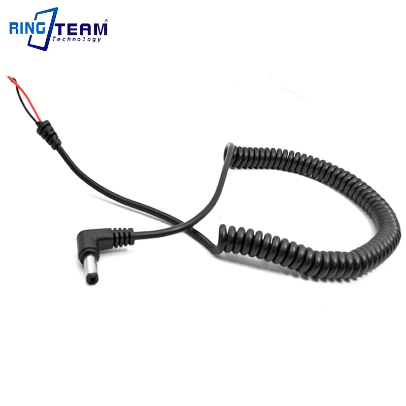 Спиральный кабель питания 5,5x2,1 мм Мужской наконечник угловой разъем постоянного тока для AC-PW20 NP-FZ100 DR-E6 DR-400 DMW-DCC3 соединитель постоянного тока