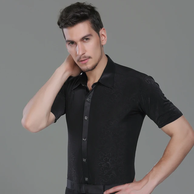 Popular Latino Dancing Shirts For Males Black Colors Short Sleeve