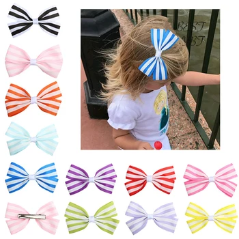 

Lovely Handmade Stripe Bow Baby Girl Hair Accessories with Hair Clip Hairpins Baby Girl Grosgrain Candy Color Ribbon Bows