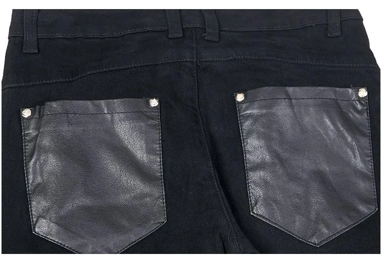 BATMO известный бренд хлопок и ПУ лоскутные брюки мужские, повседневные мужские брюки, черные брюки мужские, обтягивающие джинсы