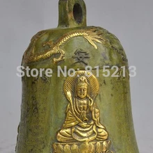 Bi0011707 " Китайский бронзовый свинка Буддийский Дракон Кван-Инь лаки Статуя Защитите Колокола Храма