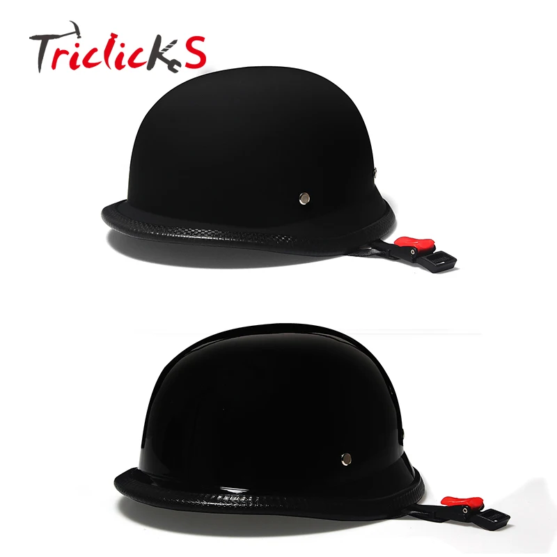 

Triclicks WWII German Style Dot Motorcycle Helmet Black Retro Vintage Half Face Helmets Motorcycle Street Protection Half Helmet