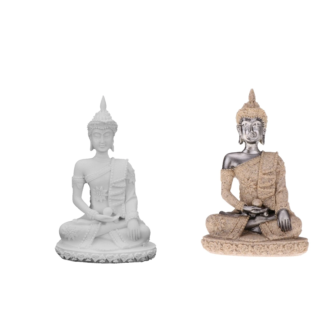 1 Piece Sandstone Meditation Buddha Statue Hand-carved Figurine Sculpture for Table Desk Decor Cabinent Display