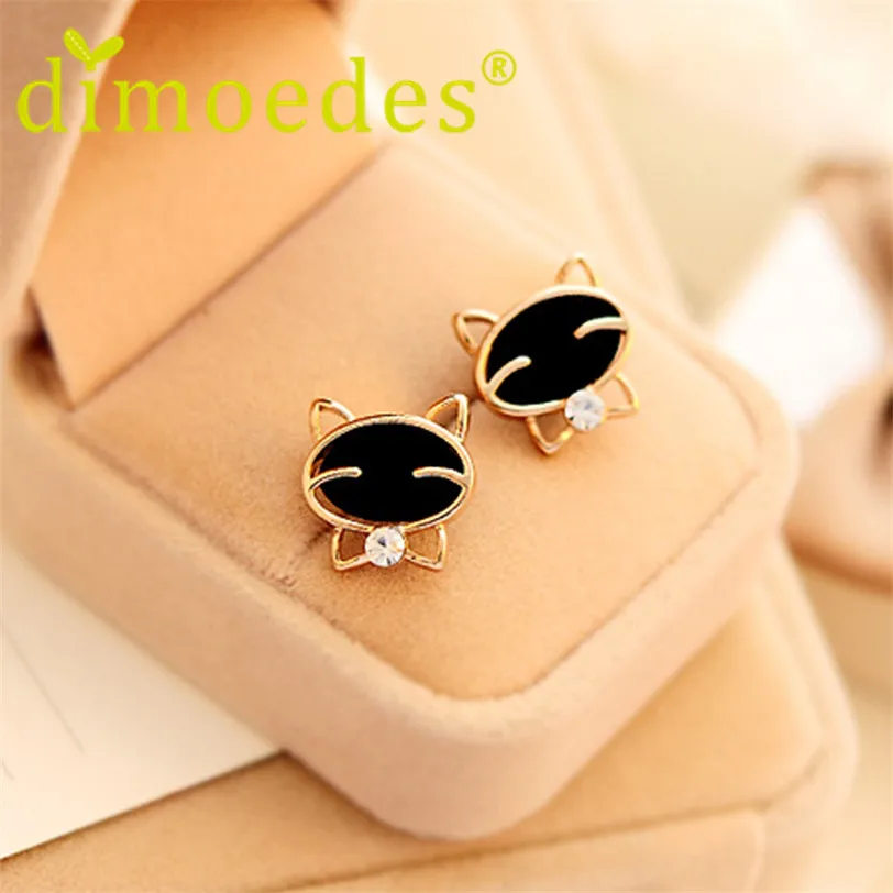 Best seller Free Shipping famous brand Diomedes fashion 1Pair Black Smile Cat High-Grade Fine Stud Earrings Belas brincos Apr7 
