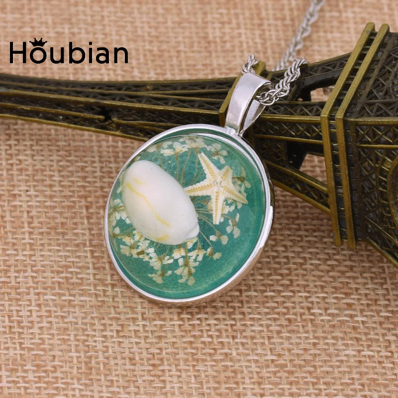 

Houbian Green Resin Dry Flower Pendant Necklace Creative Shell Pearl Lace Flower Pendant Jewelry for Girl'S Gift