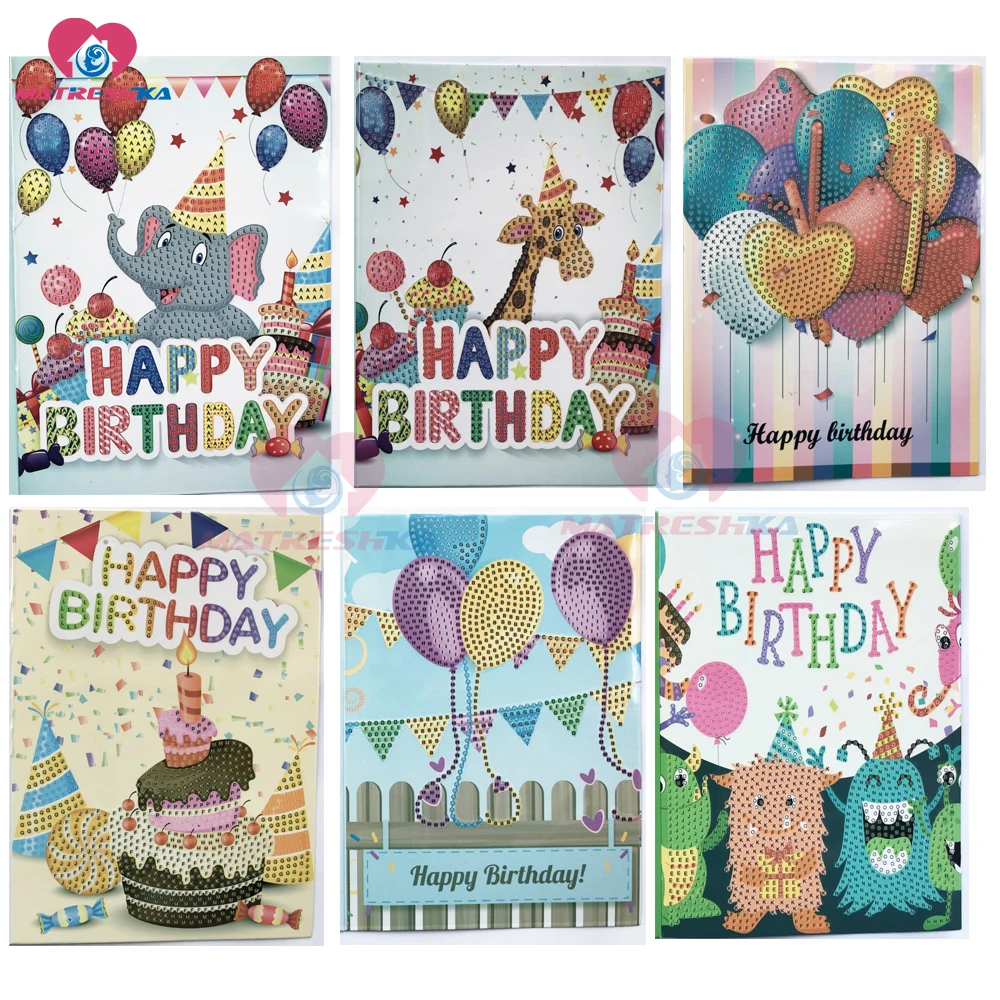 Happy Birthday Greeting cards diamond painting full round 5d greeting