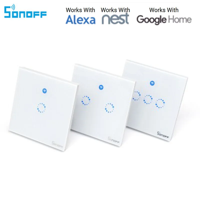 

Sonoff T1 Smart WiFi RF APP Touch Control Wall Light Switch 1 /2 /3 Gang 86 Type EU UK Panel Wall Touch Light Switch Smart Home