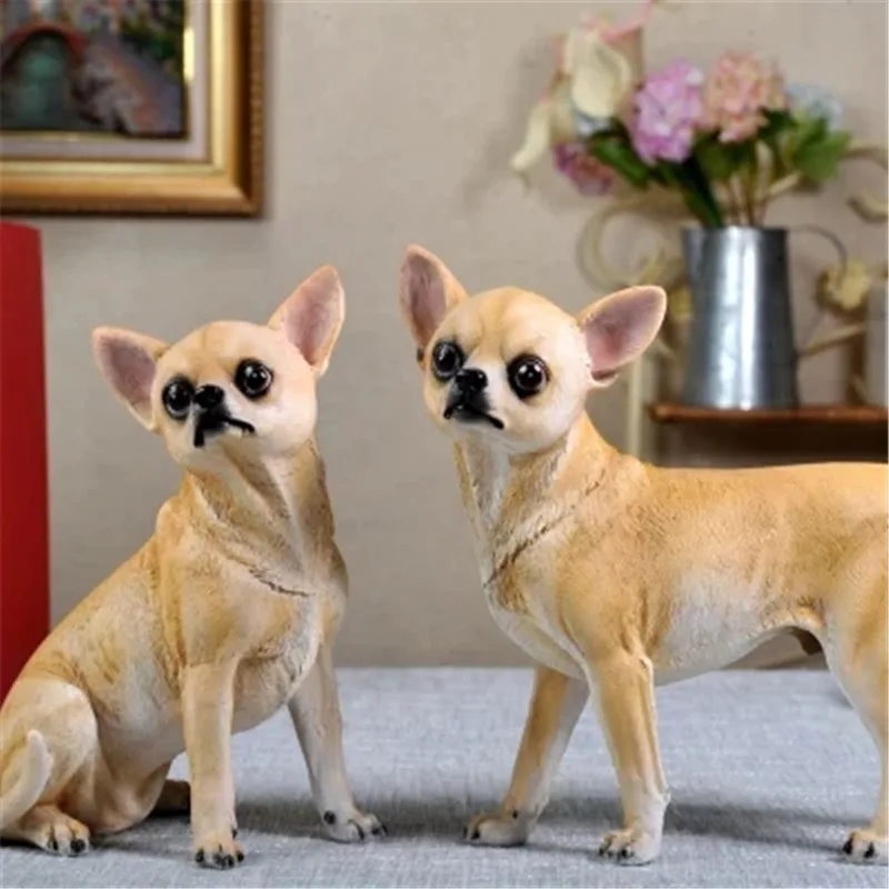 

7'' Animal Simulation Cute Puppy Statue Chihuahua Lucky Dog Home Decor Resin Action Figure Collectible Model Toy BOX P961