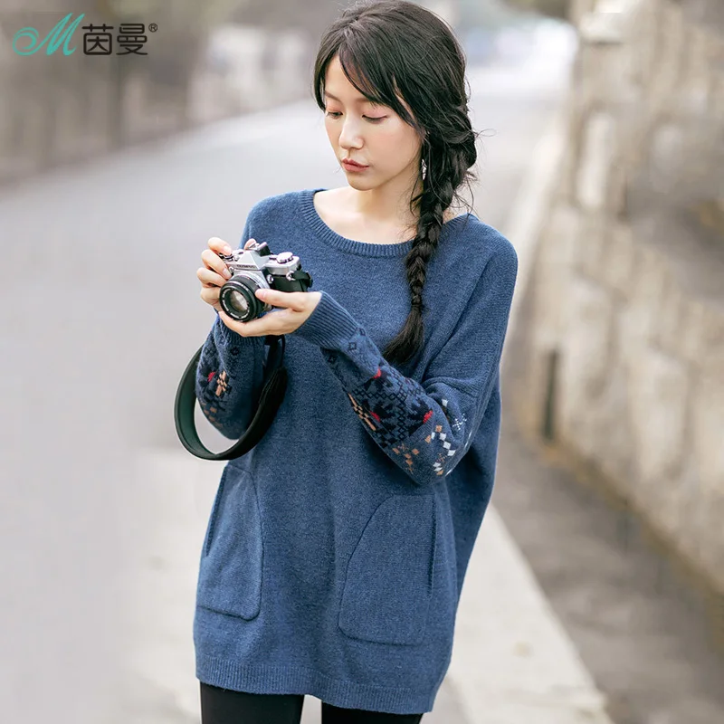 INMAN 2018 New Products Women Autumn Pullovers Fleece Embroidered Womens Sweaters Loose