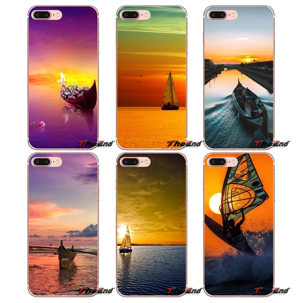 

For iPhone XS Max XR X 4 4S 5 5S 5C SE 6 6S 7 8 Plus Samsung Galaxy J1 J3 J5 J7 A3 A5 sunset sail boat Silicone Phone Shell Case