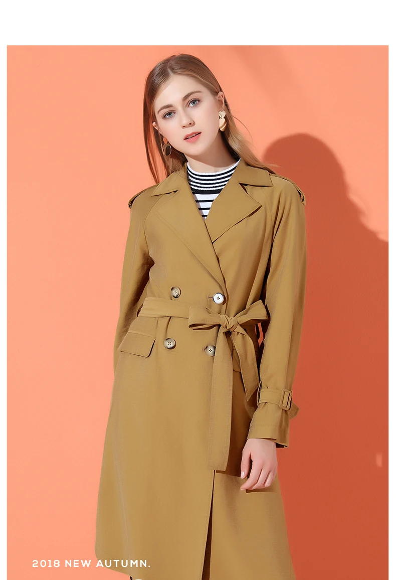 Automne Tournent Picture Manches Color Solide Réglable longue Manteau 2018 Nouvelle Mode Vers Mi Le C2130 Tranchée Coupe Femmes Longues Femelle vent Bas Taille IWHD92E