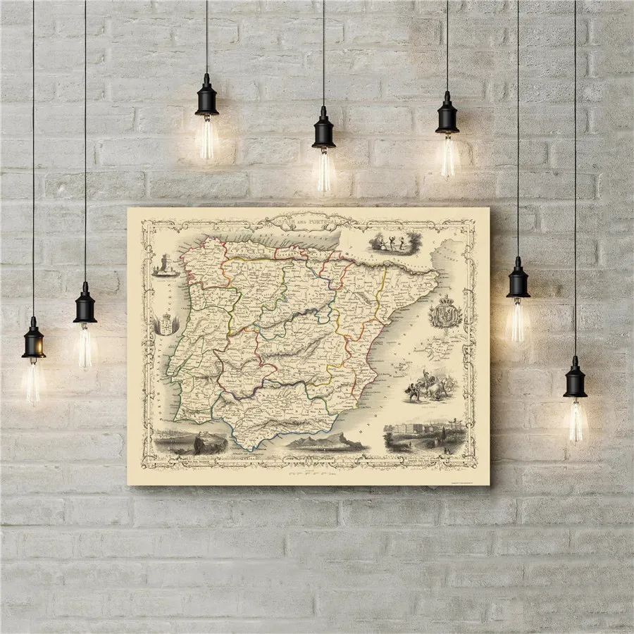 

Classic Map of Spain and Portugal Canvas Print Picture Wall Art Sticker National Geographic Exquisite Design Poster Cafe Bar Pub