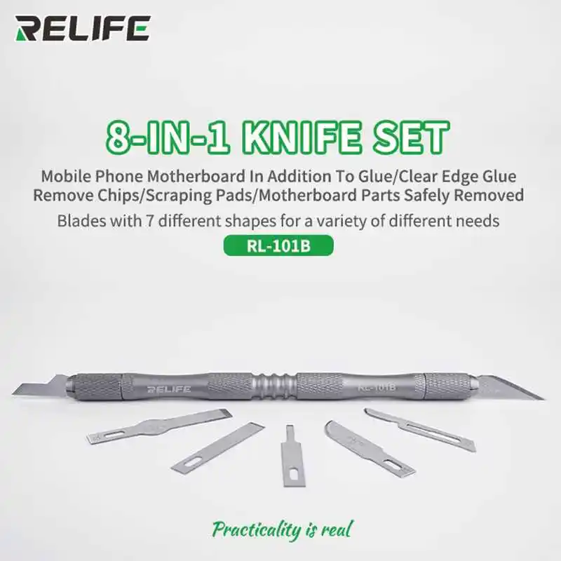 

RELIFE RL-101B 8 In 1 CPU Knife Set Thin Blade Carving Art Cutting Non Slip hand Knife All Metal Aluminum Handle Metalworking