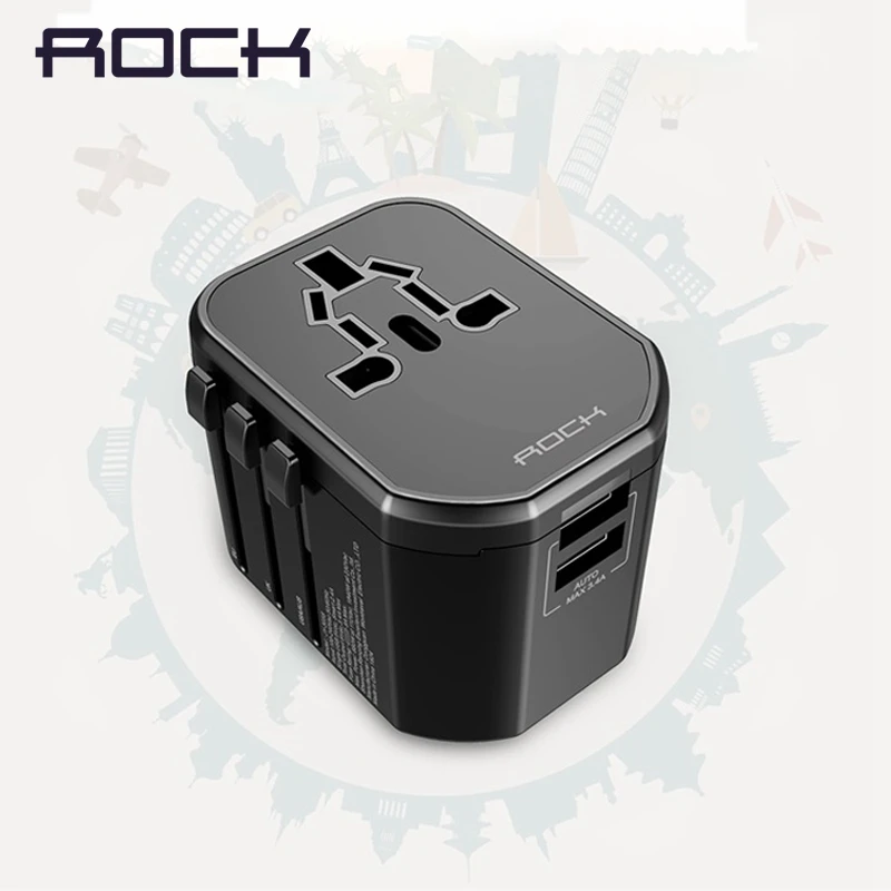 ROCK мультифункциональная USB зарядка для ЕС, США, Великобритании, Австралии, usb-адаптер для iPhone, samsung, huawei, Xiaomi, PD, быстрая зарядка, дорожная вилка