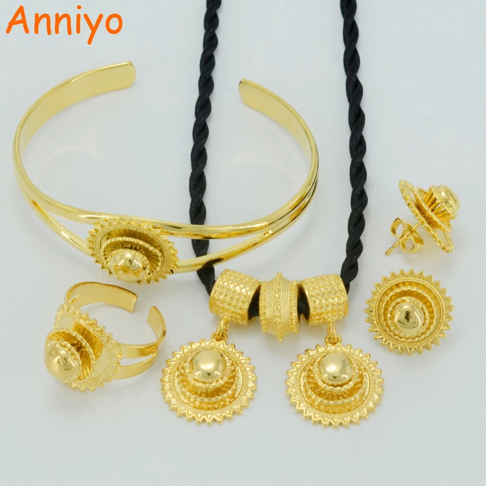 

Anniyo Ethiopian National Jewelry set Necklace/Earrings/Bangle/Ring Gold Color Habesha Jewelry sets,Africa Wedding #045806