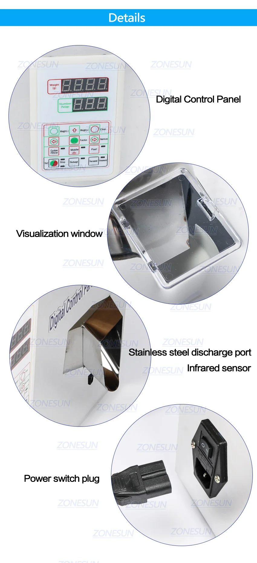 ZONESUN 1-200 г упаковочная машина для чая, конфет, оборудование, машина для розлива орехов, автоматическая машина для розлива порошка, чая, перенапряжения