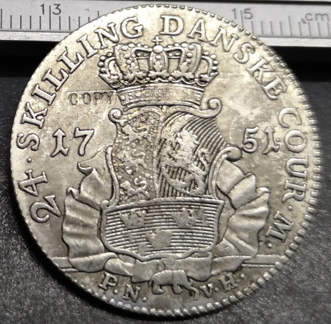 1751 Дания 24 Skilling Dansk-Frederik V Посеребренная копия монеты